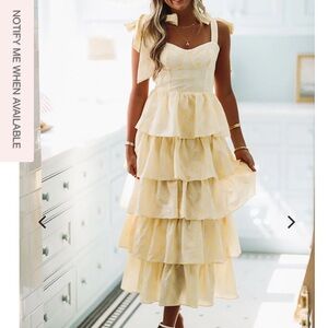 Boutique Yellow Plaid Tiered Dress